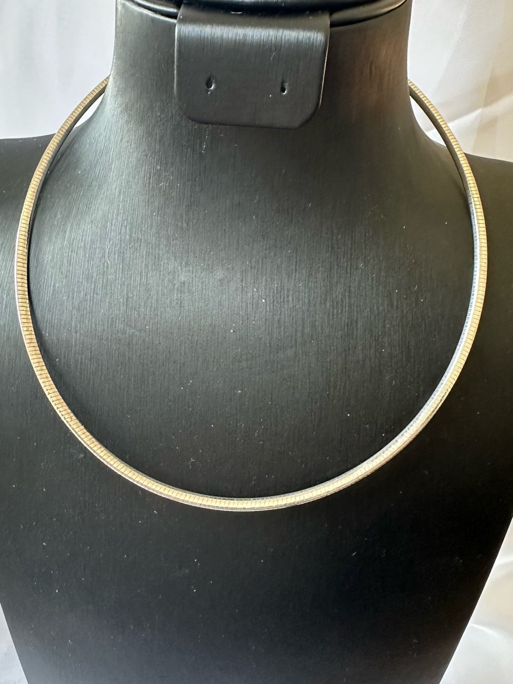 Classic one side Gold, one side silver Herringbone omega Necklace 925 - Picture 2 of 4